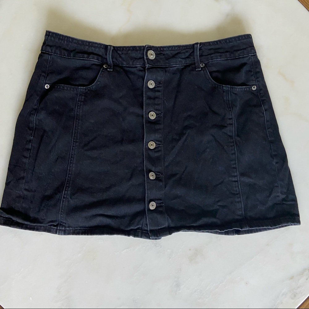 American Eagle Black Denim Button Down Mini Skirt size 10